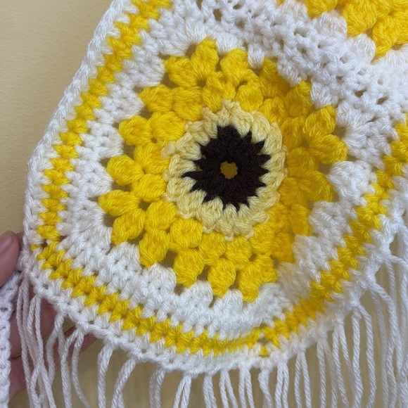 Handmade Crochet Sunflower Yellow Fringe Granny Square Festival Crop Top Med/L - Picture 6 of 10